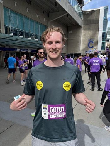 Ezrah smiling after finishing the Vancouver Sun Run