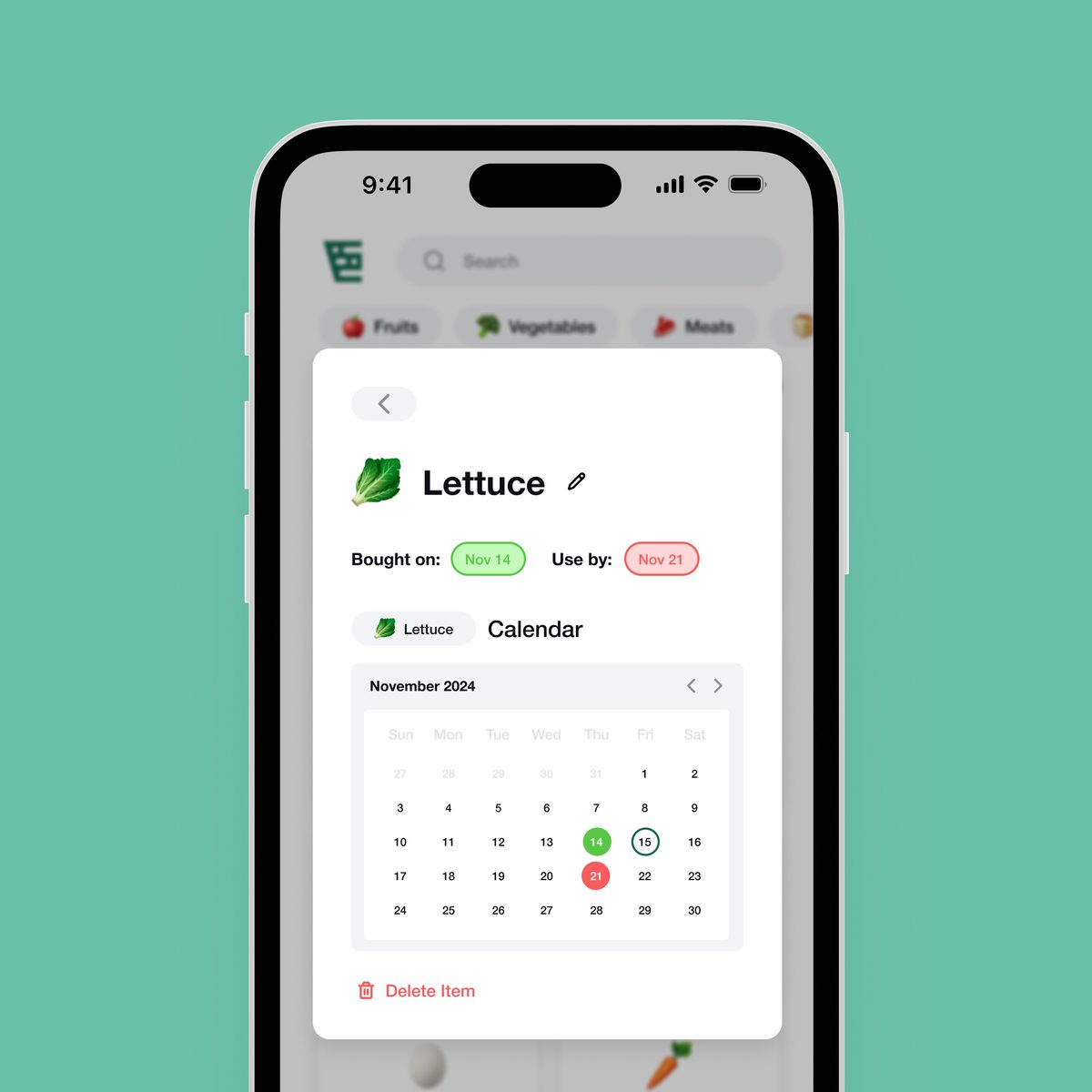 Basket app UI mockup